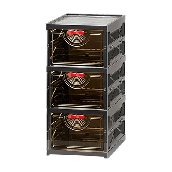 Miogawg Foldable Shoe Boxes, Large Plastic Shoe Storage Rack, Shoe Organizer For Closet, Clear Stackable Shoes Shelf Storage Cabinet With Doors Quick Assembly, B