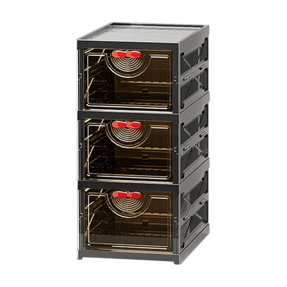 Miogawg Foldable Shoe Boxes, Large Plastic Shoe Storage Rack, Shoe Organizer For Closet, Clear Stackable Shoes Shelf Storage Cabinet With Doors Quick Assembly, B