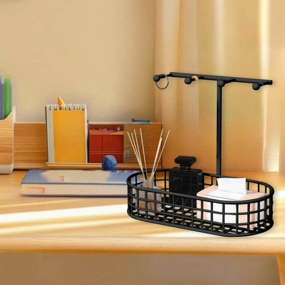 Miogawg Jewelry Organizer Stand, Key Storage Entryway Decorative Piece With 4 Hooks And Ring Tray