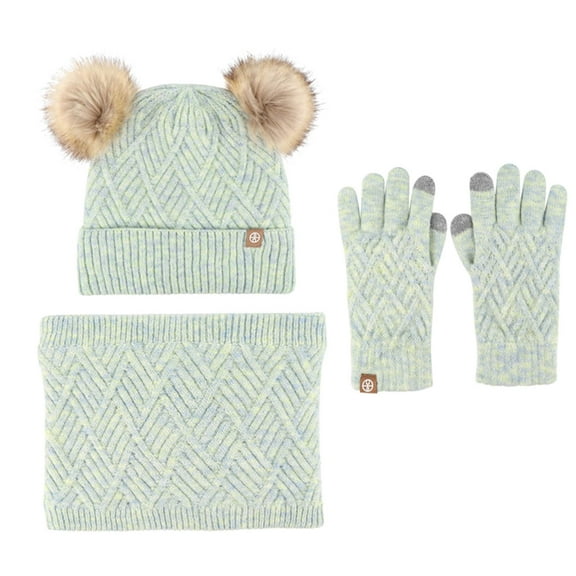 Miogawg Kids Toddlers Winter Knit Warm Beanie Hat Scarf Gloves Set For Boys Girls, Pompom Cap Neck Warmer Gloves Fleece Lined