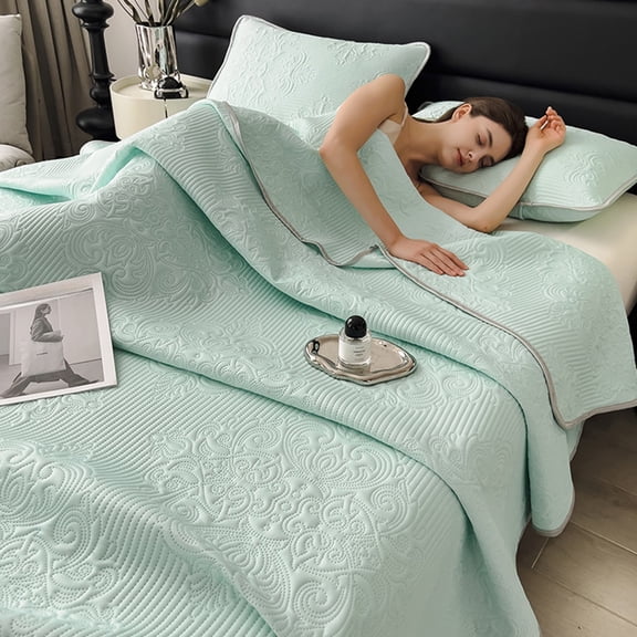 Miogawg Knitted Summer Cool Quilt, Cotton Quilted Throw Blanket For Bed Couch, Lightweight Flower Coverlet Set For All Season