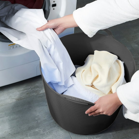 Miogawg Laundry Basket, Dirty Clothes Hamper For Laundry, Portable Round Bin With Carry Handles, Plastic Hamper For Laundry, Dorm, Family