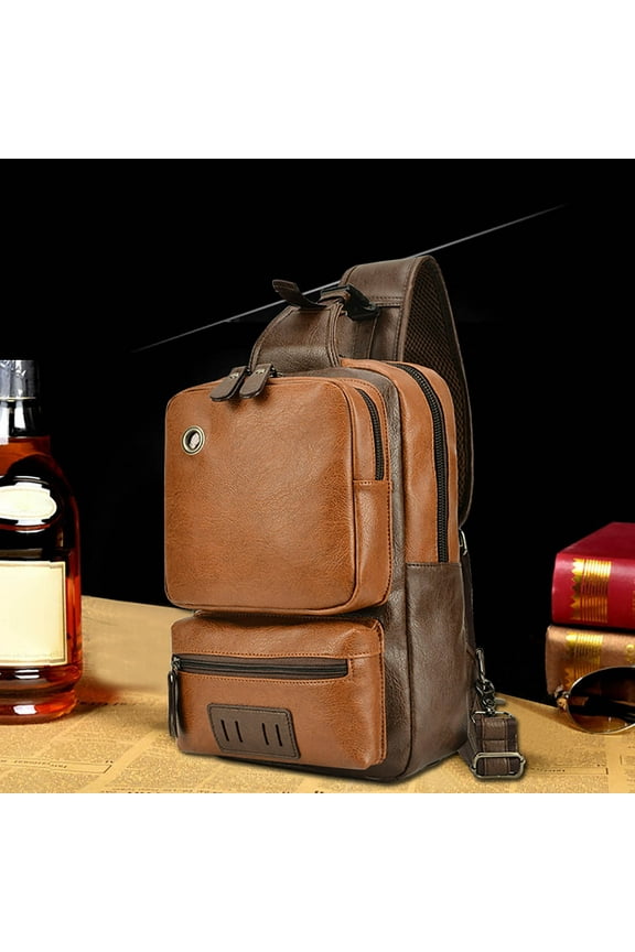 Leather Sling Bag, Crossbody Backpack, Casual Hiking Daypack Vintage Handmade Chest Bag Shoulder Backpack Motorcycle Pack