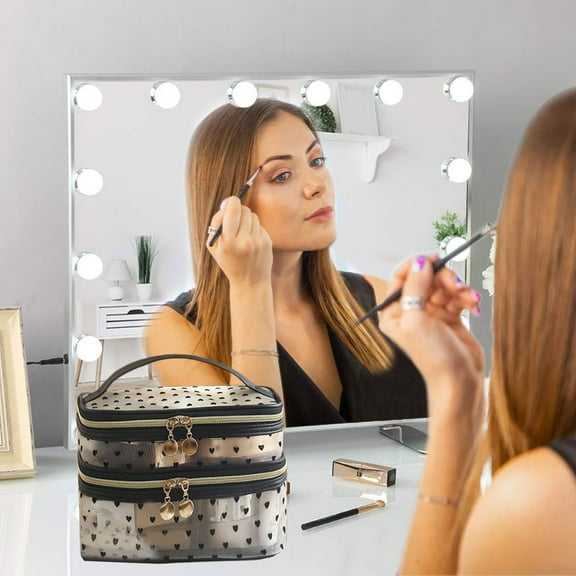 Miogawg Makeup Bag, Double Layer Cosmetic Bag, Waterproof Travel Toiletry Bag, Transparent Pouch Organizer, B