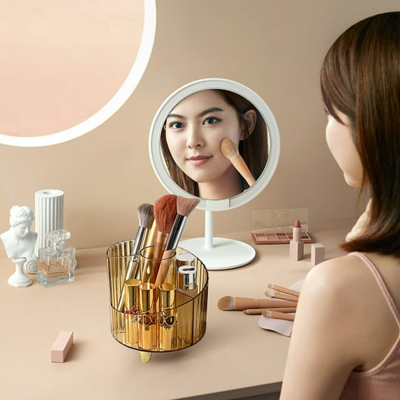 Miogawg Makeup Brush Holder, 360 Rotating Makeup Brush Organizer, Cosmetic Tools Organizer, Waterproof Dustproof Beauty Brushes Storage For Vanity