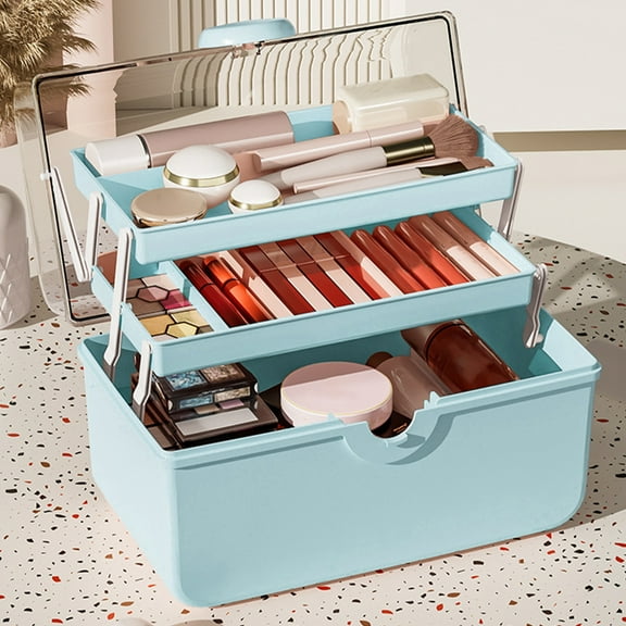 Miogawg Makeup Organizer, With Removable Tray, 3 Layers Portable Cosmetic Storage Box Easily Organize Your Cosmetics, Jewelry And Hair Accessories
