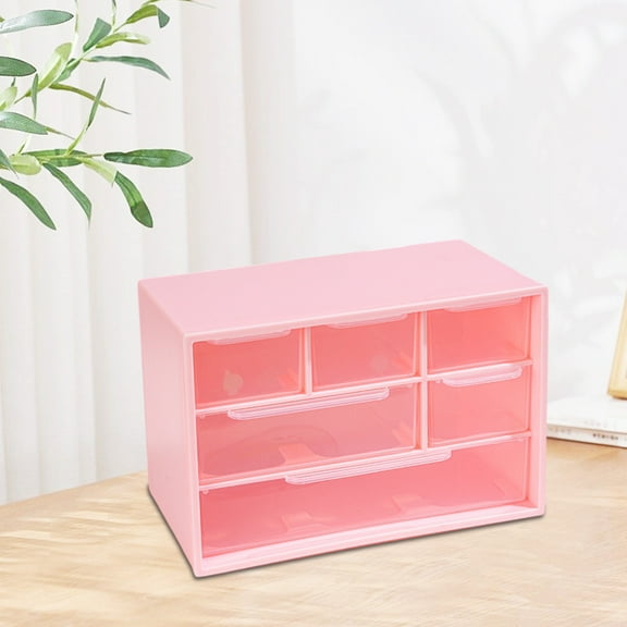 Miogawg Mini Drawer Organizer, Small Organizer With 6 Drawers, Plastic Desktop Craft Storage Box, For Office Home Room Jewelry Cosmetics Collection, Pink