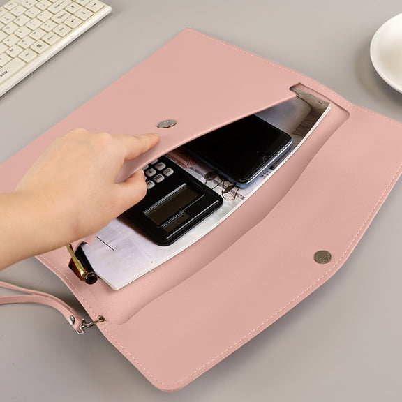 Miogawg PU Leather A4 Document File Holder, Pocket Storage Case with Snap Closure, Waterproof Envelope File Hold, for Receipt Contract Stationery Tablet