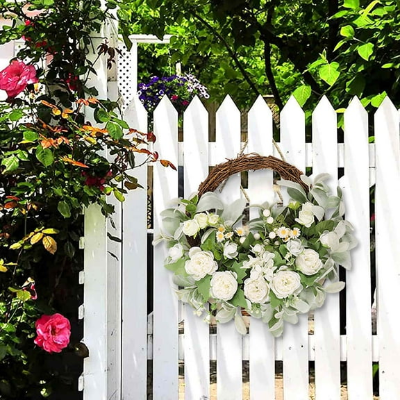 Miogawg Peony Rose Floral Twig Wreath, Artificial Flowers Garland For Front Door, Pink Flower Door Wreath Spring With Green Leaves For Outdoor Indoor Wedding Wall Or Window Decor