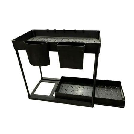 Miogawg Under Sink Organizer, 2 Tier Under Sliding Cabinet Basket Organizer With Hooks, Hanging Cup, Multi-Purpose Under Sink Shelf Organizer And Storage For Bathroom Kitchen