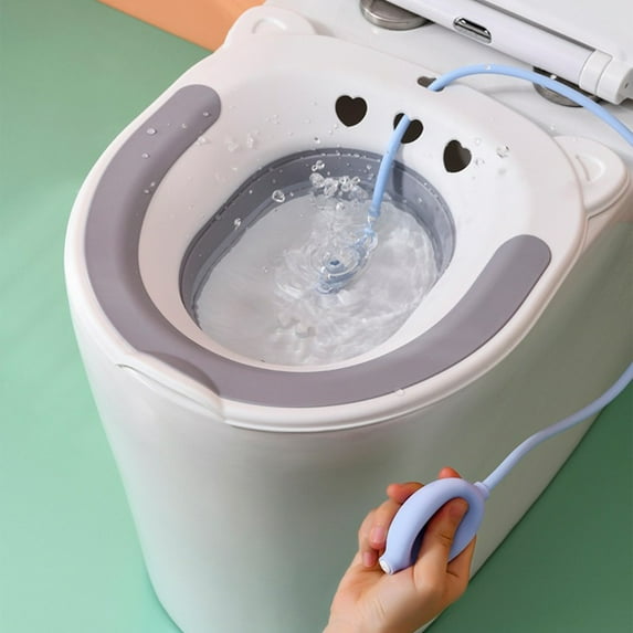 Miogawg Sitz Bath, Sitz Bath For Toilet Seat, Postpartum Essentials And Hemorrhoids Care Kit - Steam Seat - Foldable Portable Basin For Epsom Salt Soak - Drain Holes, Flusher Hose