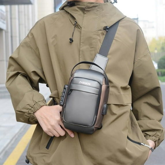 Miogawg Sling Bag, Anti-Theft Crossbody Bag With USB Charger Port, Purse Waterproof PU Leather Crossbody Shoulder Bag, Chest Bag For Hiking Cycling Running Travel