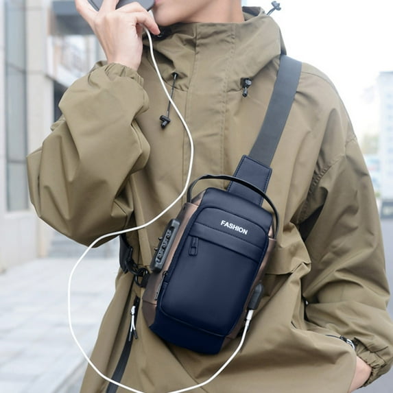 Miogawg Sling Bag, Anti-Theft Crossbody Bag With USB Charger Port, Purse Waterproof PU Leather Crossbody Shoulder Bag, Chest Bag For Hiking Cycling Running Travel