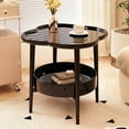 thumbnail image 1 of Miogawg Small Round Side Table, Indoor Plastics Tray, 2 Tiers House End Tables, Night Stands For Bedrooms Living Room, Coffee Tables With Storage Shelf, 1 of 6