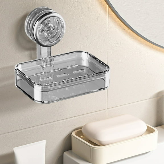 Miogawg Soap Dish Holder For Shower, Suction Cup Wall Mounted Self Draining NO-Drilling Removable Bar Soap Sponge Holder For Bathroom Bathtub Kitchen Sink