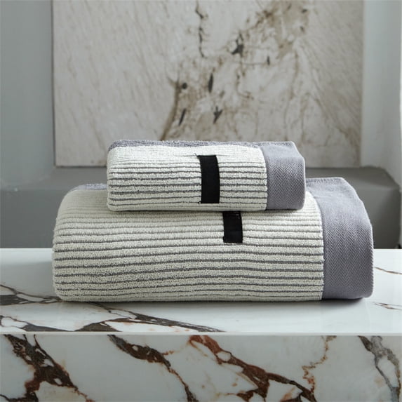 Miogawg Striped Cotton Towel Set, Super Soft, Quick-Dry, Highly Absorbent Bath And Hand Towels For Bathroom, Spa, Beach, And Home Decor