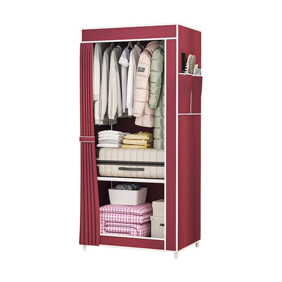 Miogawg Wardrobe Closet, Portable Clothes Storage Organizer, Clothes Rail With Non-Woven Fabric Cover, Simple Wardrobe For Hanging Clothes, 2 Storage Shelves And Side Pockets