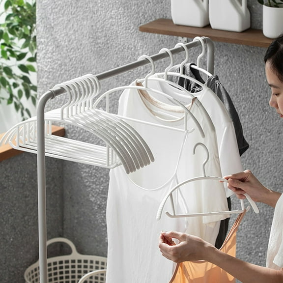 Miogawg White Plastic Clothes Hangers, Heavy Duty Coat Hangers 10 Pack, Premium Thick Wide Shoulder Suit Hanger With Non-Slip Hook, Space Saving Hangers For Shirts, Sweaters, Dresses, Pants