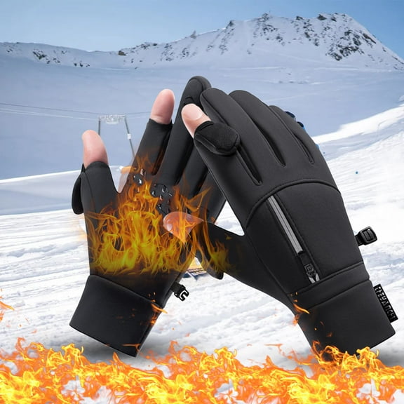 Miogawg Winter Gloves, 2 Finger Exposable Touch Screen Gloves, Warm Waterproof Gloves, Cold Weather Thermal Sport Gloves For Fishing Running Cycling Driving Hiking