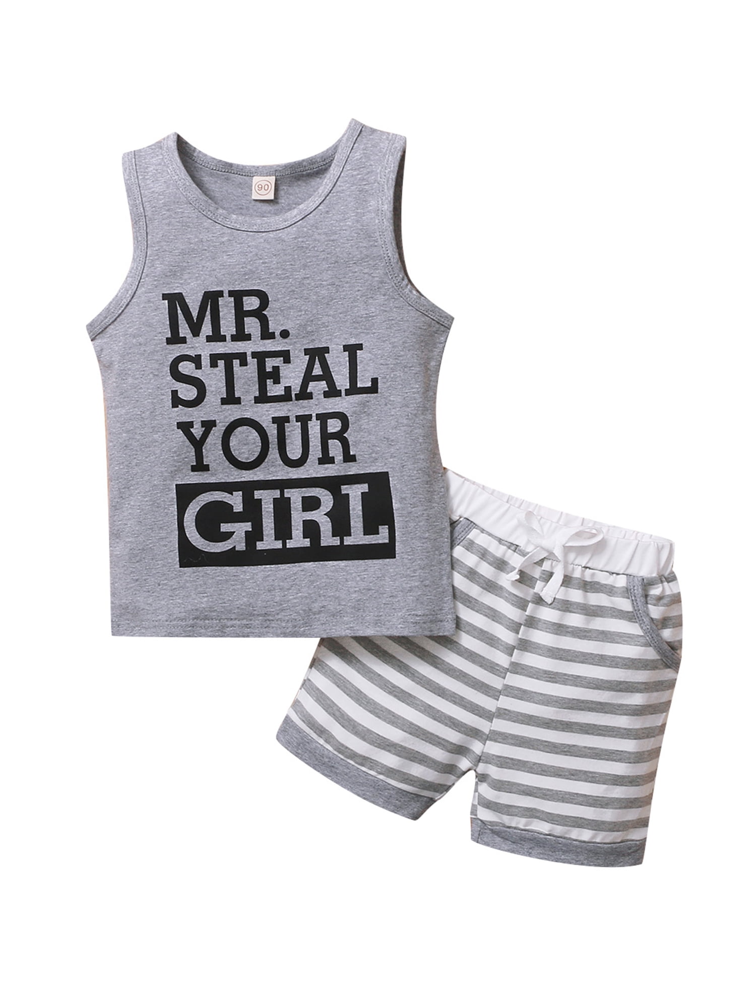 Mioliknya Baby Boy Sleeveless Letter Vest Tops and Shorts Striped