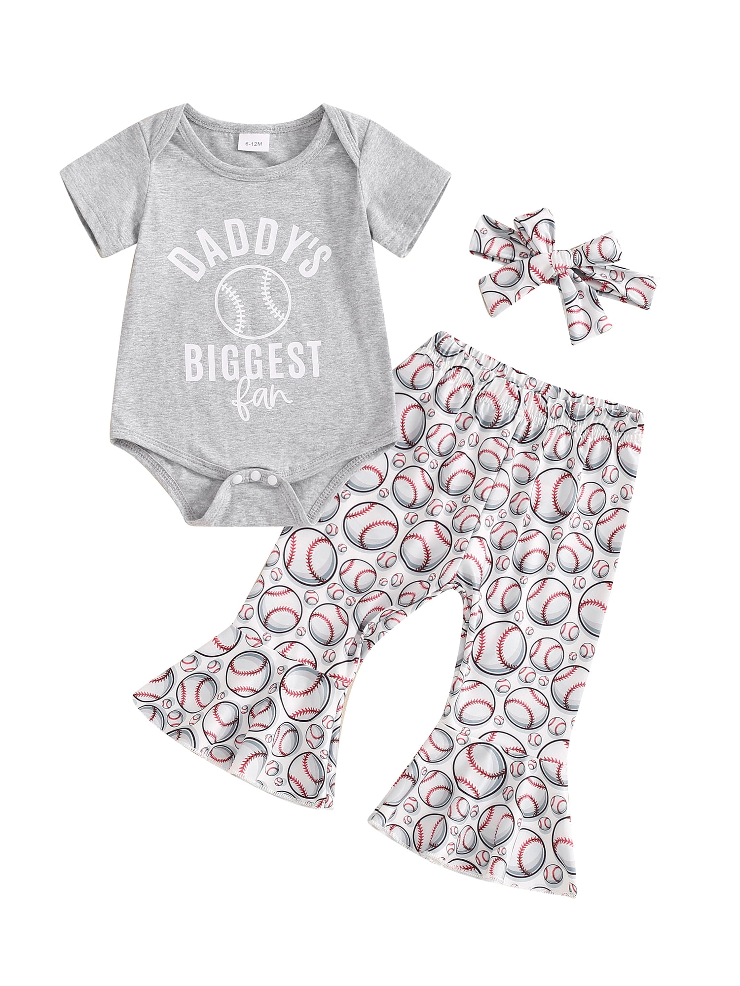 Baby Girl Baseball Outfit 3-Piece Set - Biggest Fan Bodysuit, Bloomer Shorts & Headband - View #3