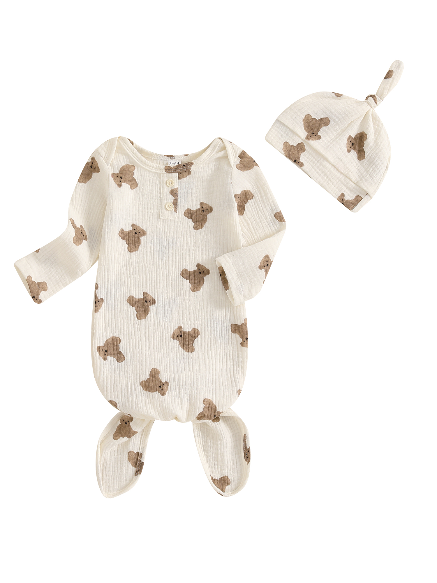 Mioliknya Baby Sleeping Bag with Hat, Bear Print Newborn Knotted Gown