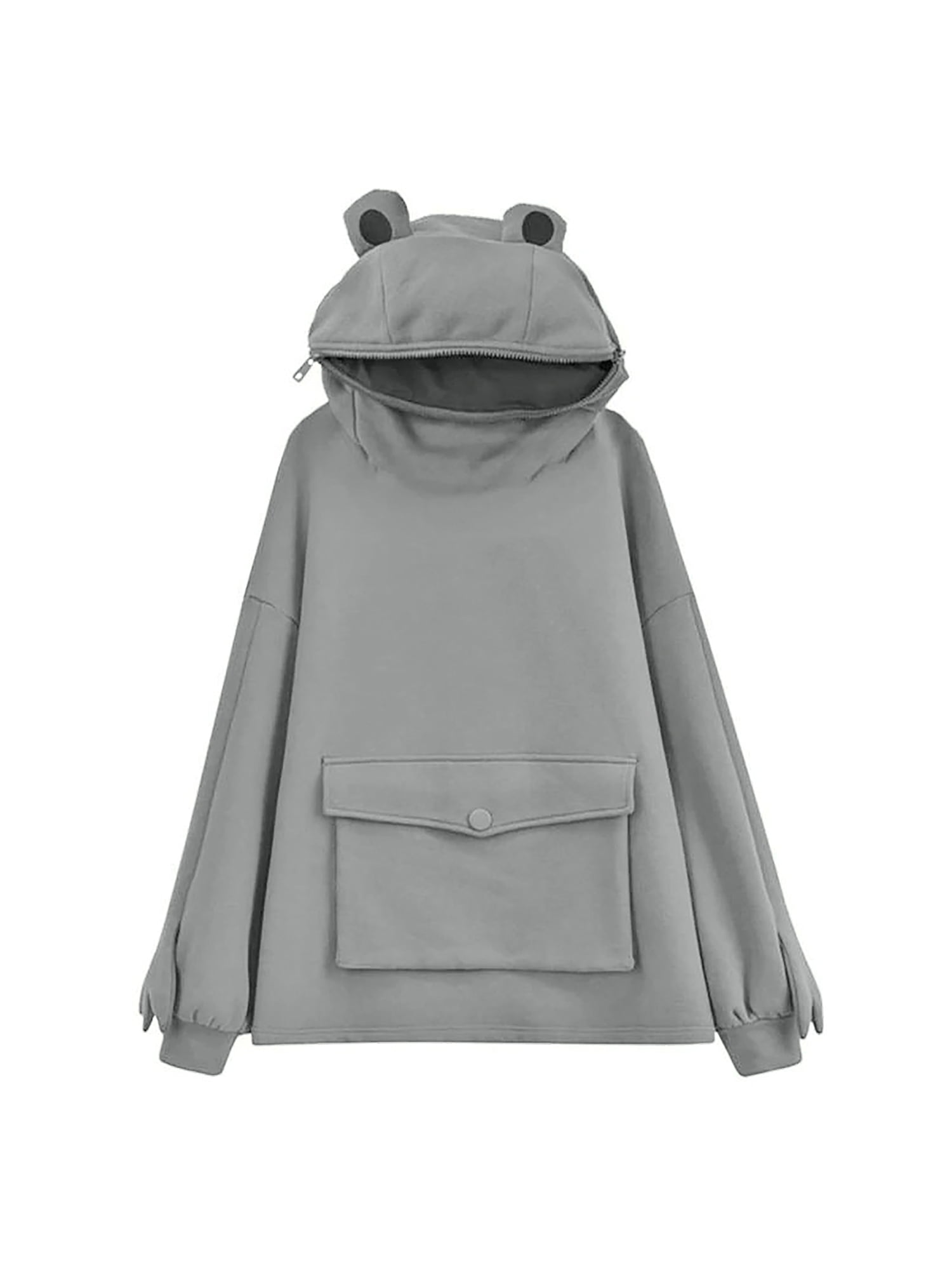 Mioliknya Women Cute Frog Hoodie Zipper Mouth Casual Loose Tunic Cute  Costume Tops Sweatshirt with Pockets - Walmart.com