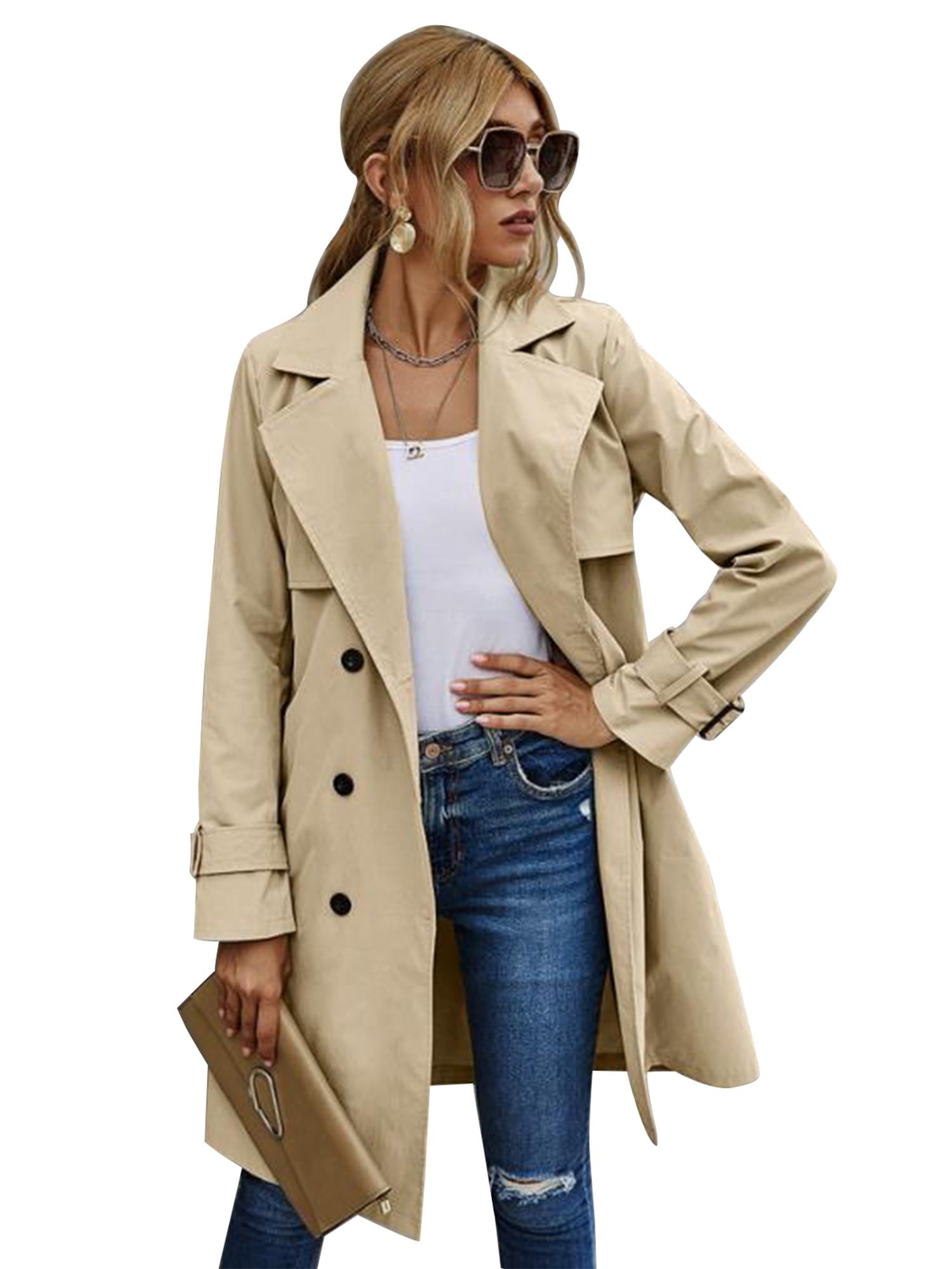 Mioliknya Women Solid Color Jacket Long Sleeve Lapel Double Breasted ...