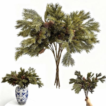 Miommo 1 Bunch 25.5" Artificial Cedar Stems with Pinecones, Lifelike Christmas Greenery Picks for Winter Holiday Wreath Garland Mantle Decor