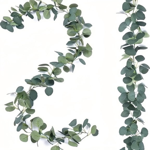 Miommo 1 Pack Artificial Eucalyptus Garland, 5.7ft Fake Silver Dollar Greenery Vines, Handmade Hanging Plants for Wedding Arch Mantle Wall Decor