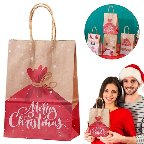 Miommo 1 Pack Large Christmas Gift Bag with Handles, 130g Sturdy Paper for Holiday Presents, Festive Winter Motif Wrapping Bag for Party Favors, 32x26x12cm