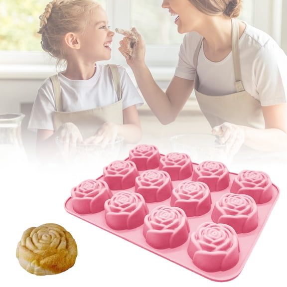 Miommo 12 Cavity Rose Silicone Mold for Baking, Candle and Soap Making, Heat-Resistant Easy Release Mold for Cake Fondant Chocolate Candy