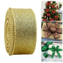 Miommo 2.5 Inch x 10 Yards Metallic Glitter Wired Ribbon, Gold Christmas Decorations for Tree Garland Wreath, Gift Wrapping Craft Ribbon, Holiday Party Decor