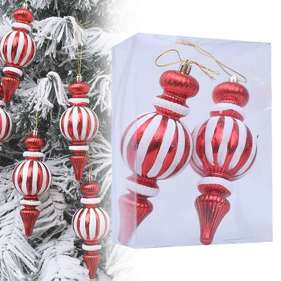 Miommo 2 Pack Red and White Finial Ornaments Shatterproof Glitter Gourd Pendants for Christmas Tree Decorations Holiday Hanging Decor