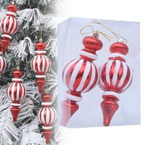 Miommo 2 Pack Red and White Finial Ornaments Shatterproof Glitter Gourd Pendants for Christmas Tree Decorations Holiday Hanging Decor