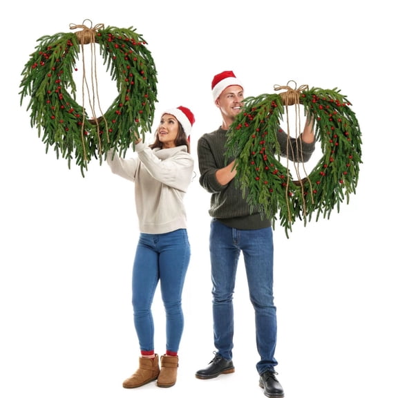 Miommo 20 Inch Christmas Wreath for Front Door, Artificial Holiday Wreath with Bow, 50cm Christmas Decoration for Window, Festive Home Decor, Gift Boxed