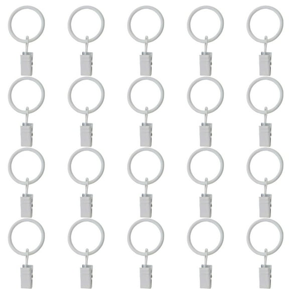 Miommo 20-Pack Metal Curtain Clips, 1-Inch 25mm White Curtain Rings for Rod, Sturdy Curtain Hook for Hanging Drapery, Roman Clip