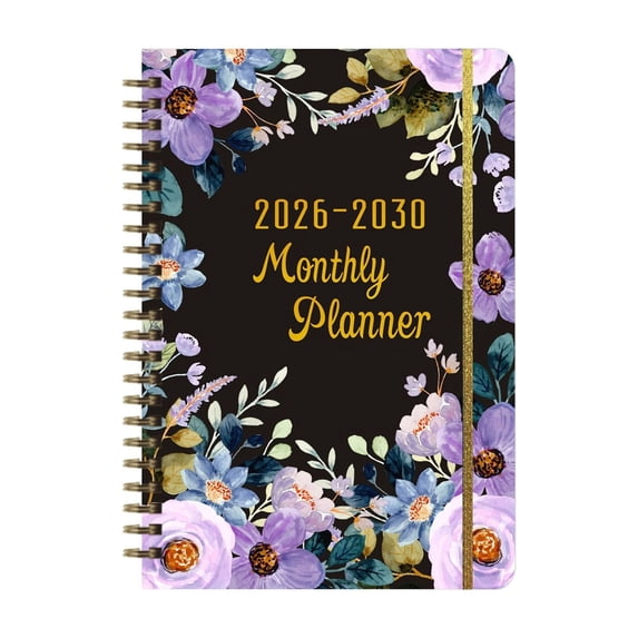 Miommo 2026-2030 5-Year Monthly Planner, English Long-Term Schedule Organizer with Elastic Closure, Lay-Flat Binding and Botanical Designs for Goal Setting, Productivity & Life Planning
