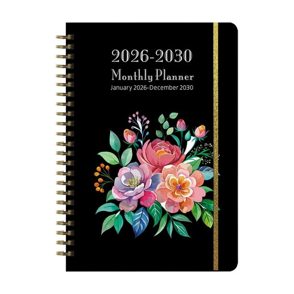 Miommo 2026-2030 5-Year Monthly Planner, English Long-Term Schedule Organizer with Elastic Closure, Lay-Flat Binding and Botanical Designs for Goal Setting, Productivity & Life Planning