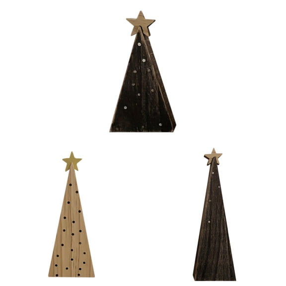 Miommo 3-Piece Wooden Christmas Tree Decorations with Star Top, Polka Dot Tabletop Ornaments for Home Shelf Mantel Fireplace, Set of Three Sizes