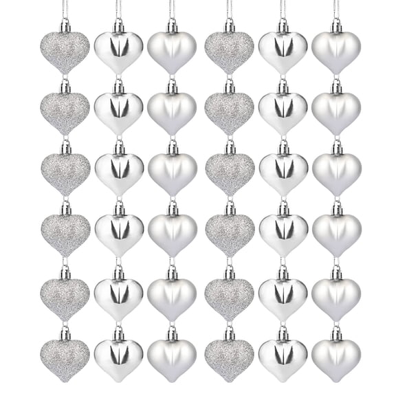 Miommo 36Pcs Heart Hanging Ornaments, 5x4cm Multi-Finish Plastic Baubles, Romantic Decor & Photo Prop for Valentine’s Day Anniversary Party Home Scene Layout