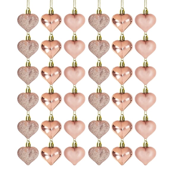 Miommo 36Pcs Heart Hanging Ornaments, 5x4cm Multi-Finish Plastic Baubles, Romantic Decor & Photo Prop for Valentine’s Day Anniversary Party Home Scene Layout