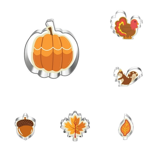 Miommo 8PCS Fall Thanksgiving Stainless Steel Cookie Cutters Set Autumn Biscuit Molds for Holiday Baking Turkey Pumpkin Maple Squirrel Shapes Decorating