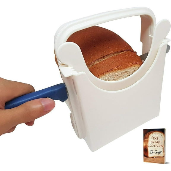 Miommo Adjustable Bread Slicer Guide Foldable Homemade Bread Cutter with 5 Thickness Settings Non-Slip Rubber Feet Recipe Ebook Even Slicing Tool One Unit