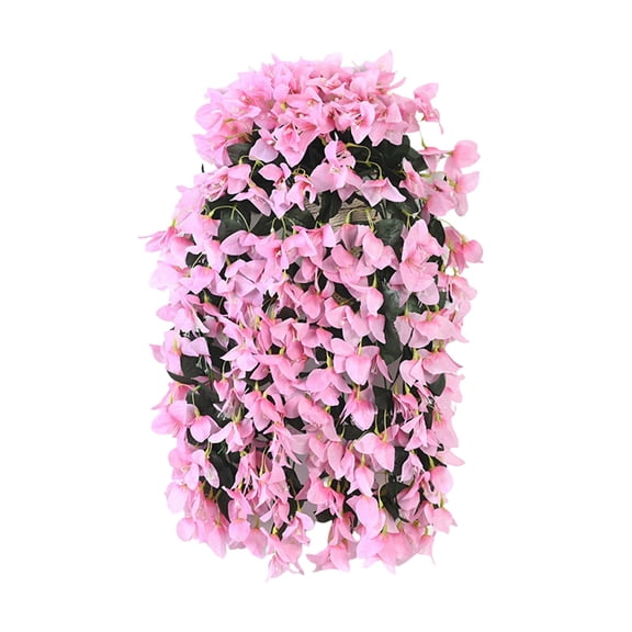 Miommo Artificial Bougainvillea Vine Garland, 28 Inch Purple and Fuchsia Faux Flowers with Green Leaves for Outdoor Hanging Planter Patio Porch Decoration