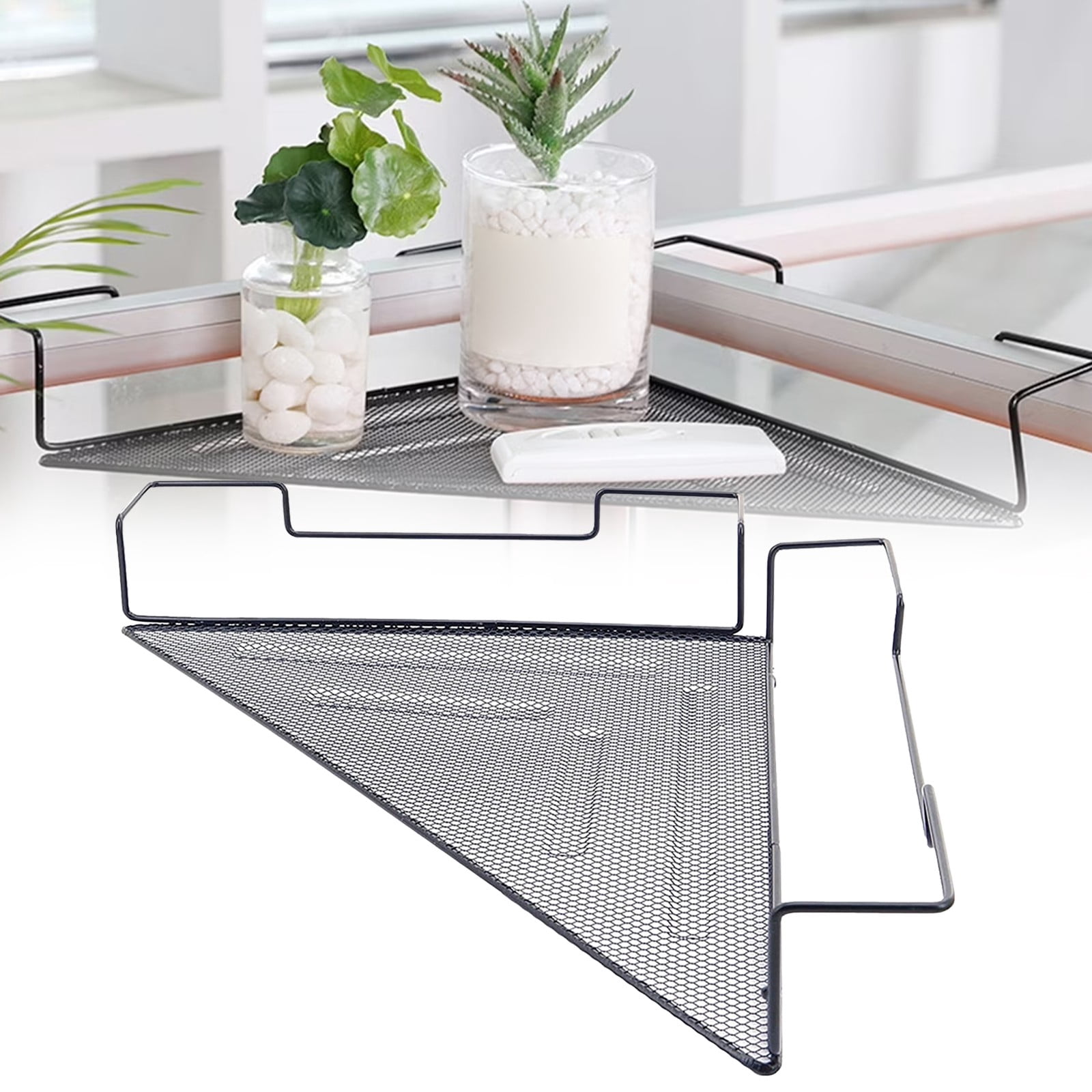 Miommo Black Floating Corner Shelf Wall Mounted Wire Desk Organizer ...