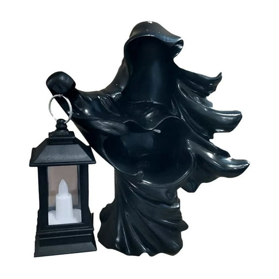 Miommo Black Resin Witch with LED Lantern Halloween Decor - Realistic Resin Witch Sculpture for Outdoor, Indoor, Garden, and Courtyard Decorations
