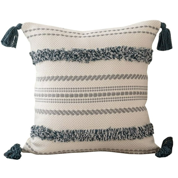 Miommo Boho Throw Pillow Covers Woven Tufted Farmhouse Pillows Cover with Tassels Textured Striped Cushion Case Neutral Pillow Cases Decorative Pillowcase for Sofa, Bed, Dark Blue