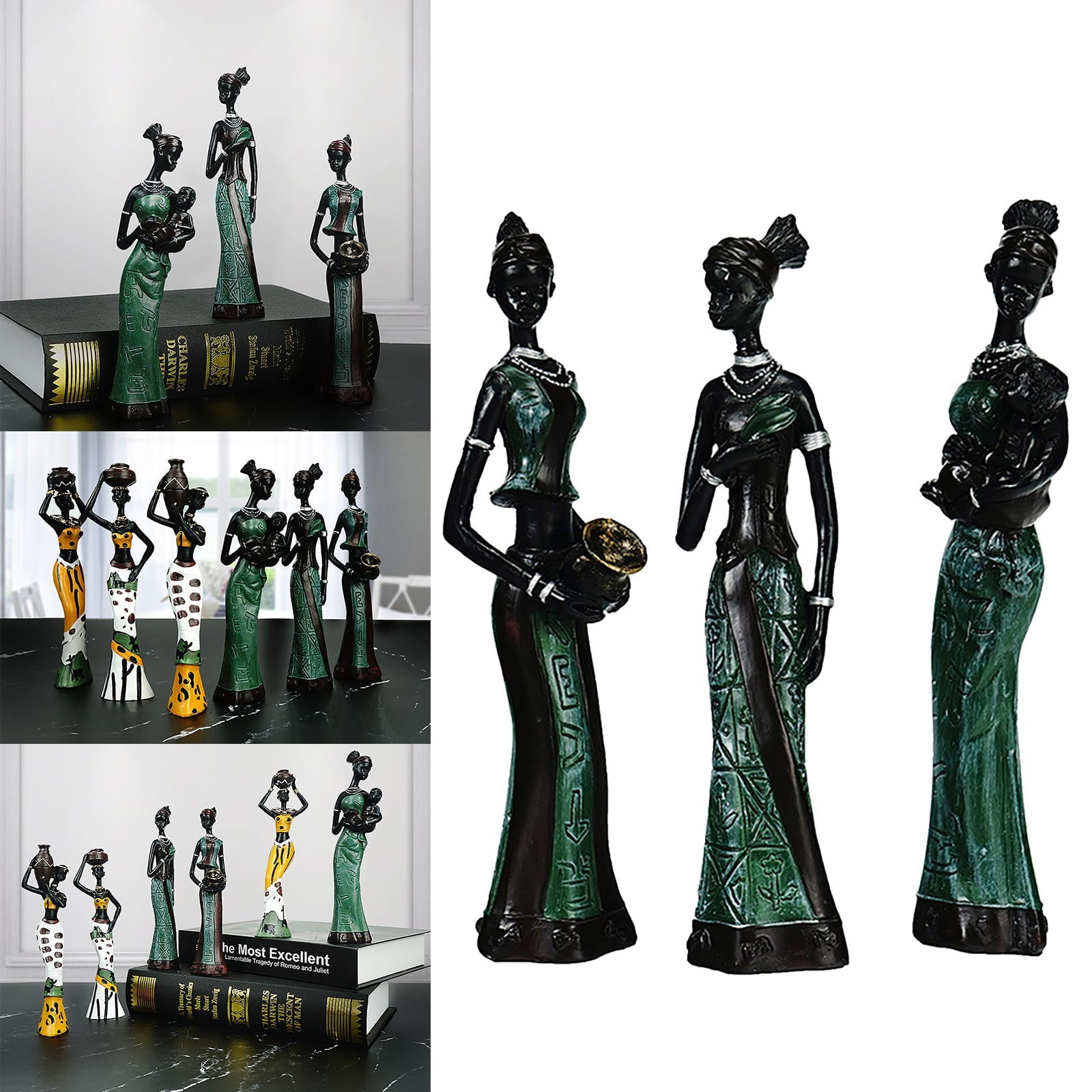 Miommo Christmas Ornaments 3Pack Vintage African Statue. Hand Sculpture