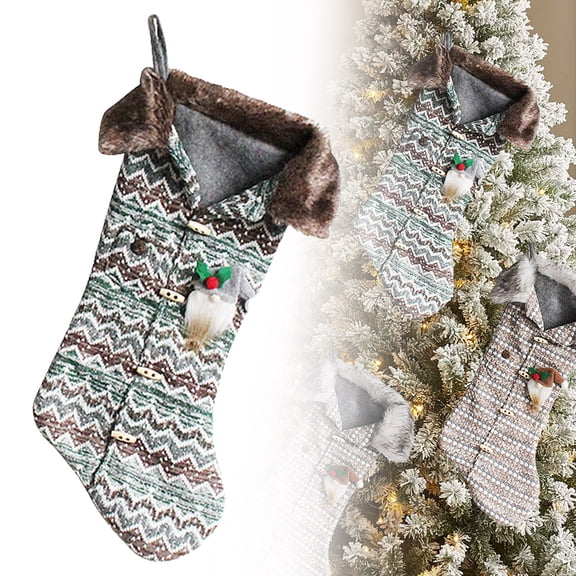 Miommo Christmas Stockings with Hanging Loop, Santa Gnome Plush Decor, Striped Sweater Design for Xmas Tree Fireplace Home Decor, Traditional Holiday Stocking for Gifts